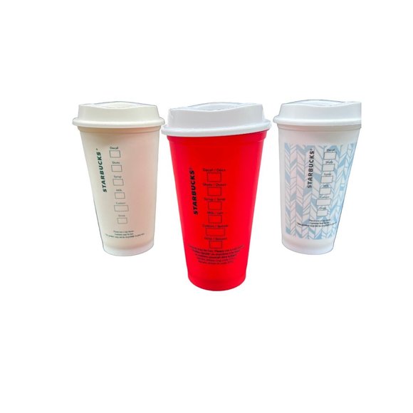 3 Starbucks Plastic Travel Coffee cups with lids - Picture 2 of 7